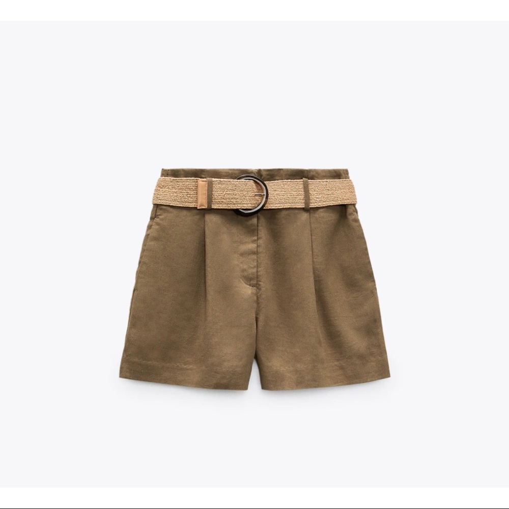 NWT Zara linen belted khaki shorts size S